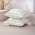 thumbnail image 4 of Farmhouse Plaid Throw Pillow Covers 18x18 Set of 2 Checkered Decorative Linen Boho Pillow Cover, Modern Neutral Decor for Couch and Bed, Beige Cream Color with Black Stripes, 4 of 6