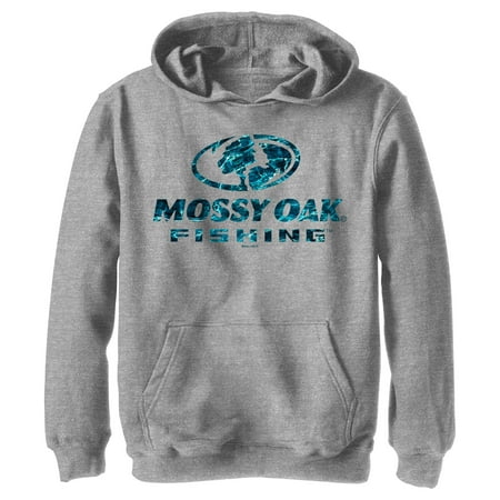 Boy s Mossy Oak Blue Water Fishing Logo Pull Over Hoodie Athletic Heather Large