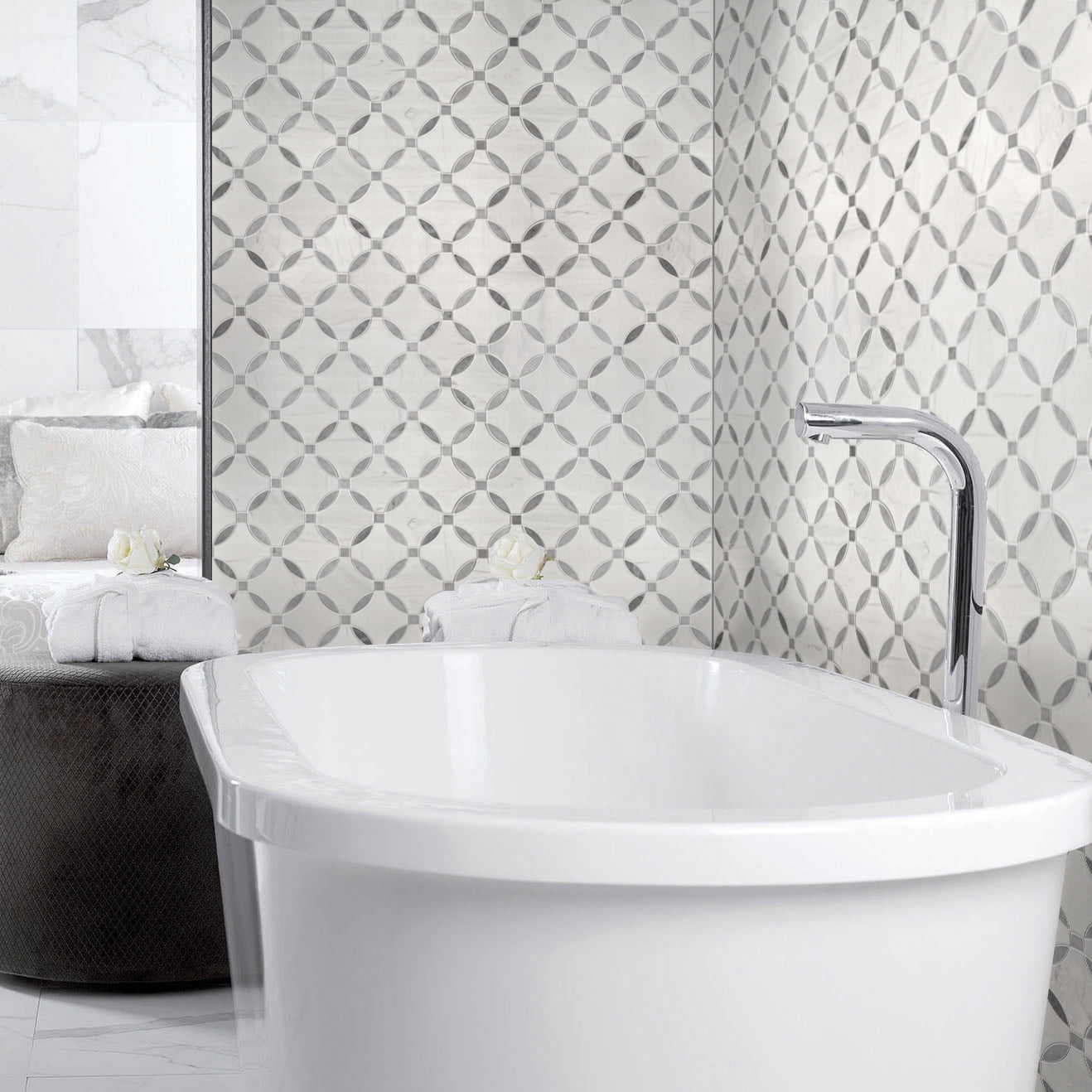 MSI Bianco Dolomite Lola 10 in. x 10 in. Polished Marble Mosaic Floor And Wall Tile