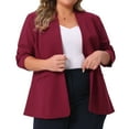 thumbnail image 2 of DARING DIVA Women's Plus Blazer Business Open Front Work Office Jacket Burgundy 3X, 2 of 5