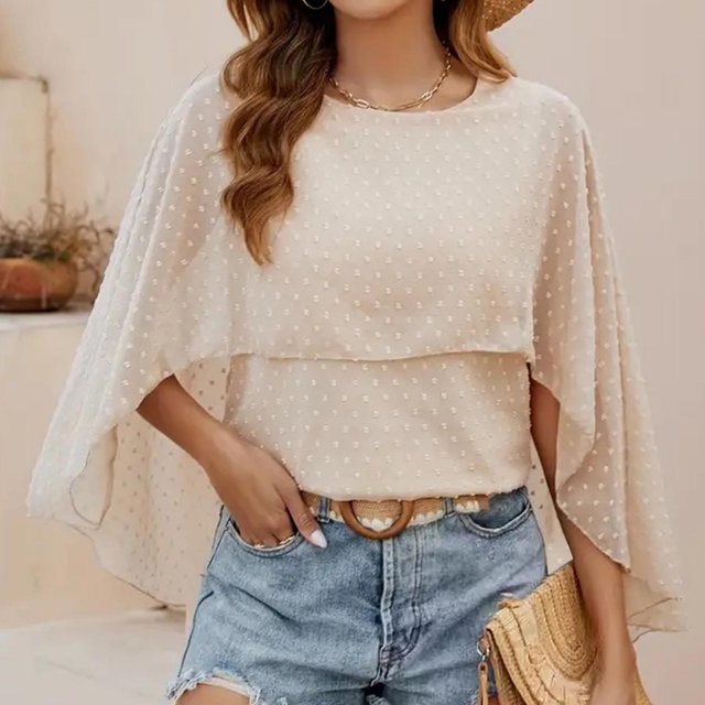 RXIRUCGD Chemisier en Chiffon à Manches Longues et Col Rond pour Femmes, Beige, Taille : 2TG