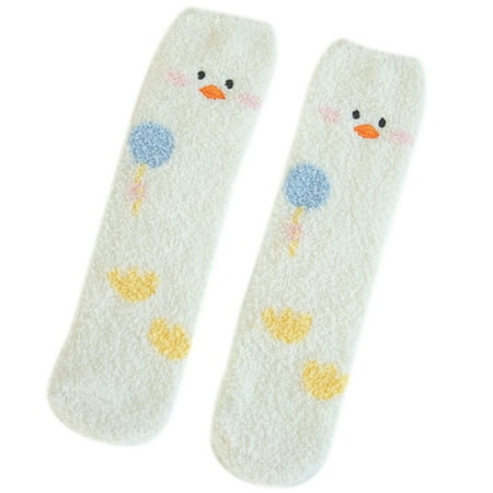 

ZUARFY Women Winter Coral Velvet Fuzzy Slipper Socks Cute Duck Penguin Embroidered Jacquard Fluffy Plush Warm Floor Sleeping Hosiery Foot Warmers