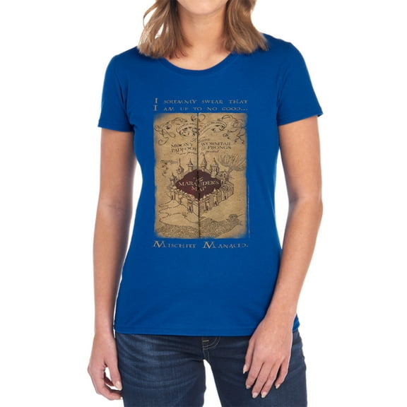 Harry Potter Marauders Map Words Women's T Shirt, Royal, X-Large