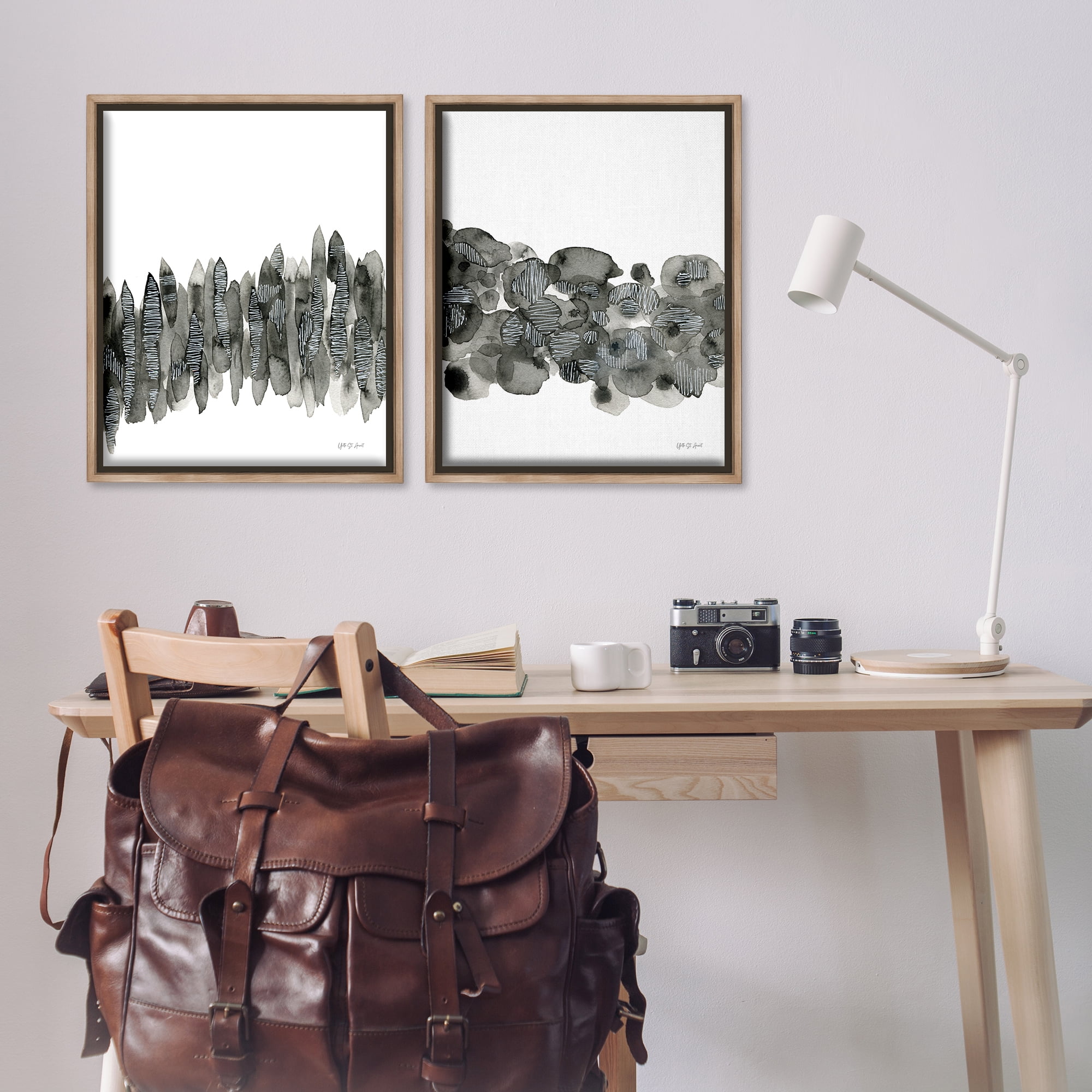 Stupell Industries Abstract Charcoal Kindling Abstract Painting Brown Floater Framed Canvas Art Print Wall Art, 31 x 25, Set of 2