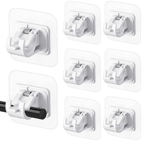 8PCS Self Adhesive Curtain Rod Bracket, No Drill Drapery Hook Holder Nail Free Curtain Rod Holder Curtain Pole Brackets Fixing Rod Holder Towel Rod Hook for Bathroom Kitchen Home (White)