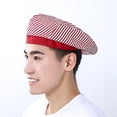 thumbnail image 1 of Hombres Mujeres Malla Patchwork Chef Restaurante Cocina Ropa de trabajo Sombreros Boina Hotel Bakey Café Camarero Gorra transpirable 56-58cm Feliz Sencillez, 1 of 3