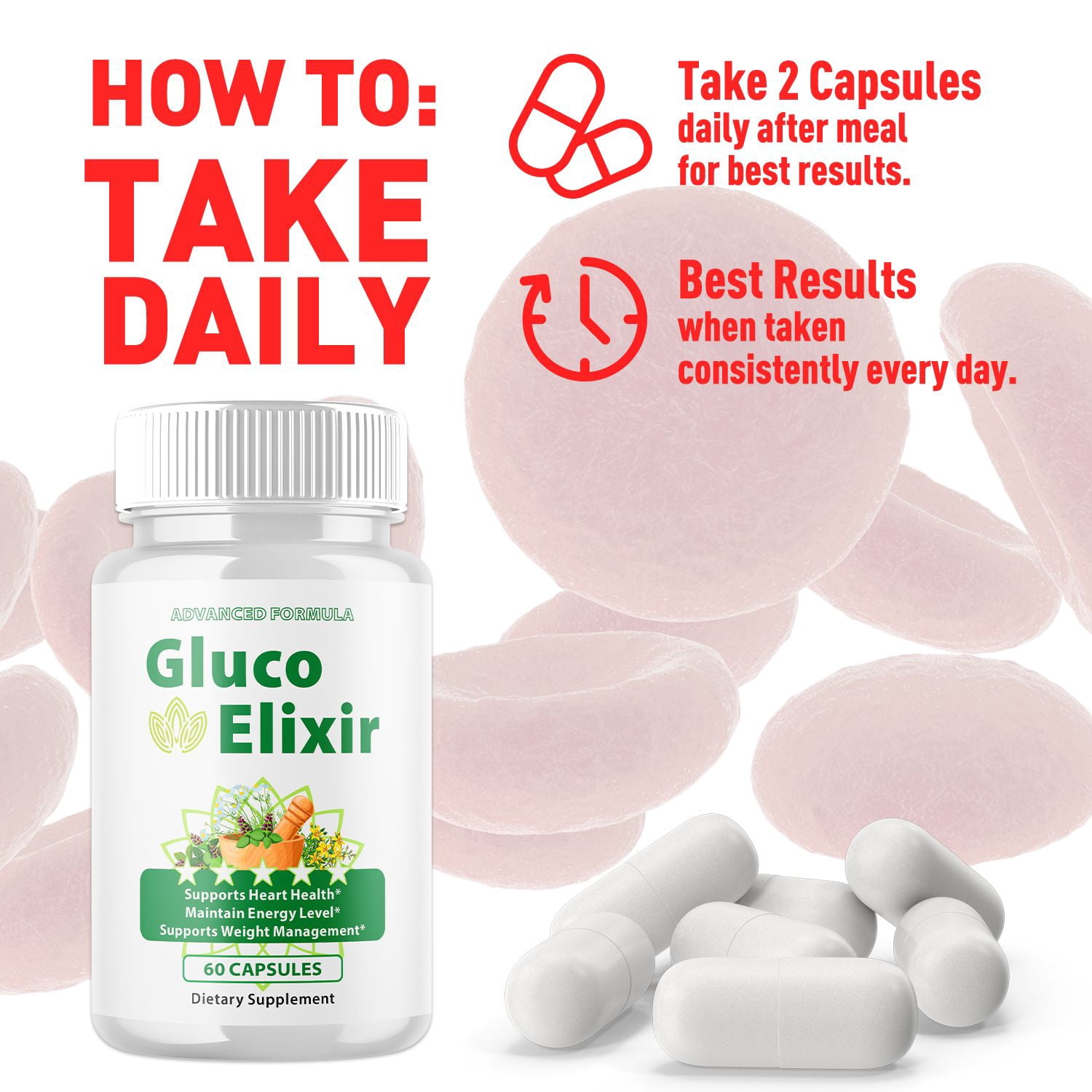 Gluco Elixir Blood Support Pills Advanced Formula Vitamin Supplement GlucoElixir 180 Capsules