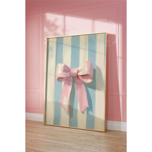 Pink Bow Wall Art, Coquette Wall Decor Poster, Grandmillennial Home Decor #2442, Unframed Poster Size 8x12
