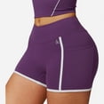 thumbnail image 3 of Active Active Women's High Waist Biker Shorts with Contrast Piping and Seamless Stretch Fabric - Large, Purple, 3 of 6