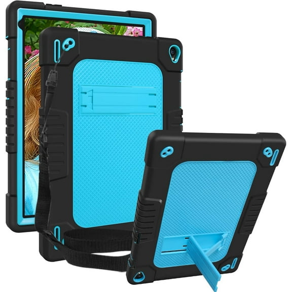 SOATUTO for YQSAVIOR Tab CP10 10.1" / Coopers Tab CP10 10.1 inch Heavy Duty Case Built in Shoulder Strap Kickstand Soft Silicone Hard Back Hybrid Armor Protective for Hottablet Hot CP10 - Black Blue