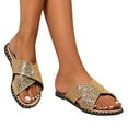 thumbnail image 4 of Women's Rhinestone Flat Sandals Summer Casual Fashion Sparkly Slip on Flats Slippers Open Toe Quick Drying Indoor & Outdoor Slides Gold Women Sandal, 4 of 6