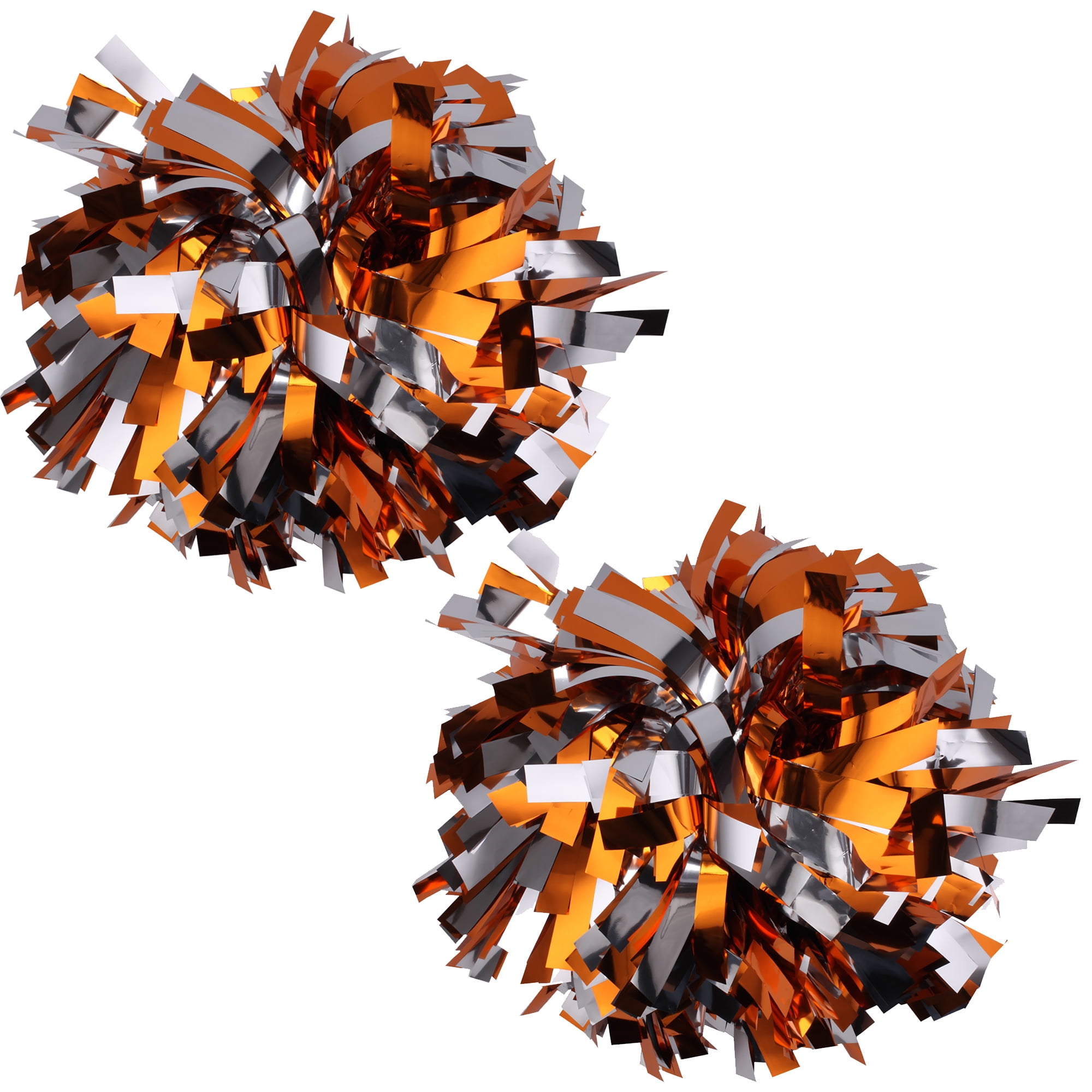 Metallic Cheer Pom Poms Cheerleading Cheerleader Gear 2 pieces one pair poms(Orange/Silver