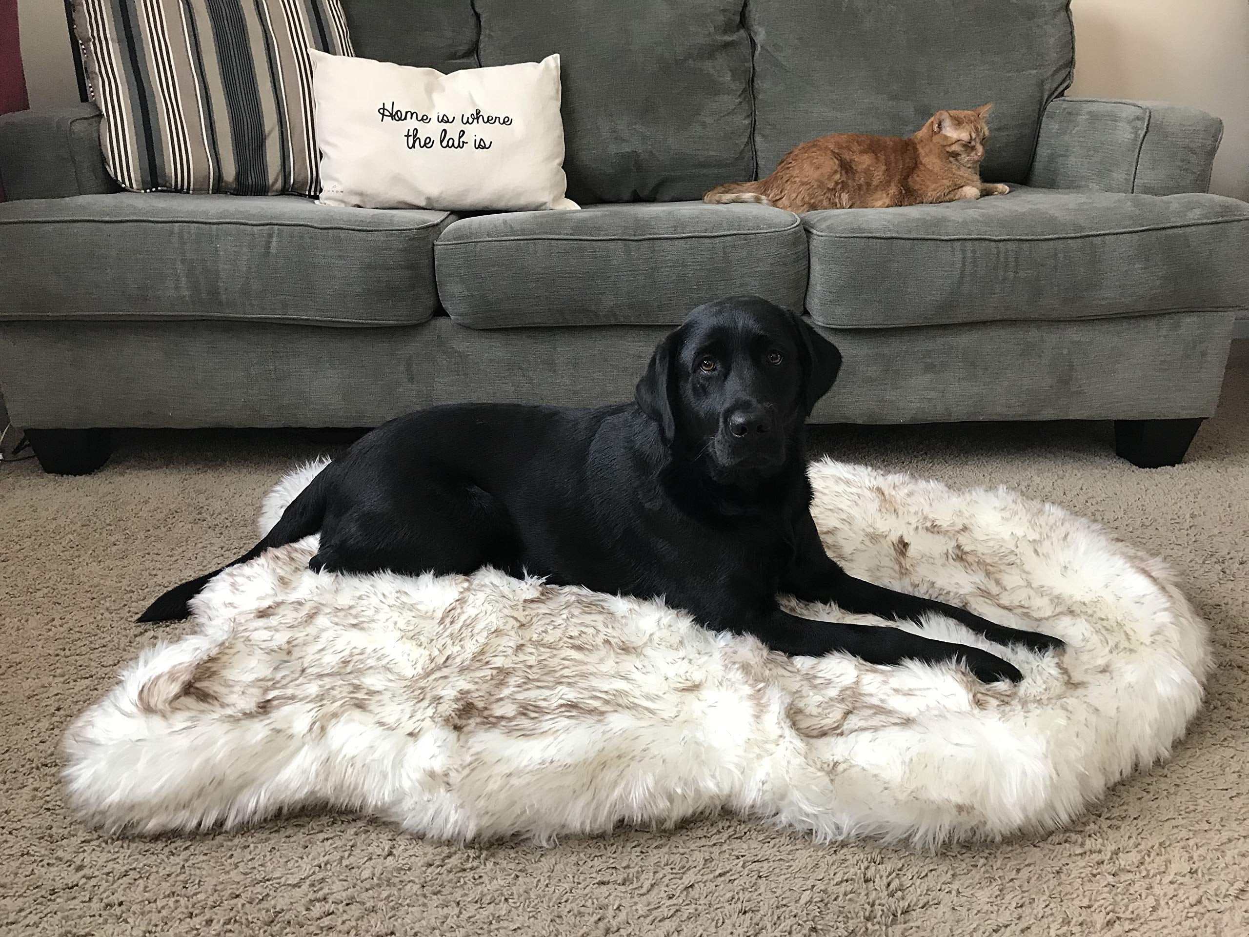 Paw Brands Dog Bed Faux Fur Memory Foam Pet Bed White Curve 40L X 25W inches