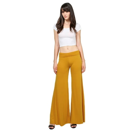 Blue Stretch Pants - FashionOutfit Women's Stretch Fold-Over High Waist Comfy Chic Solid Palazzo Pants