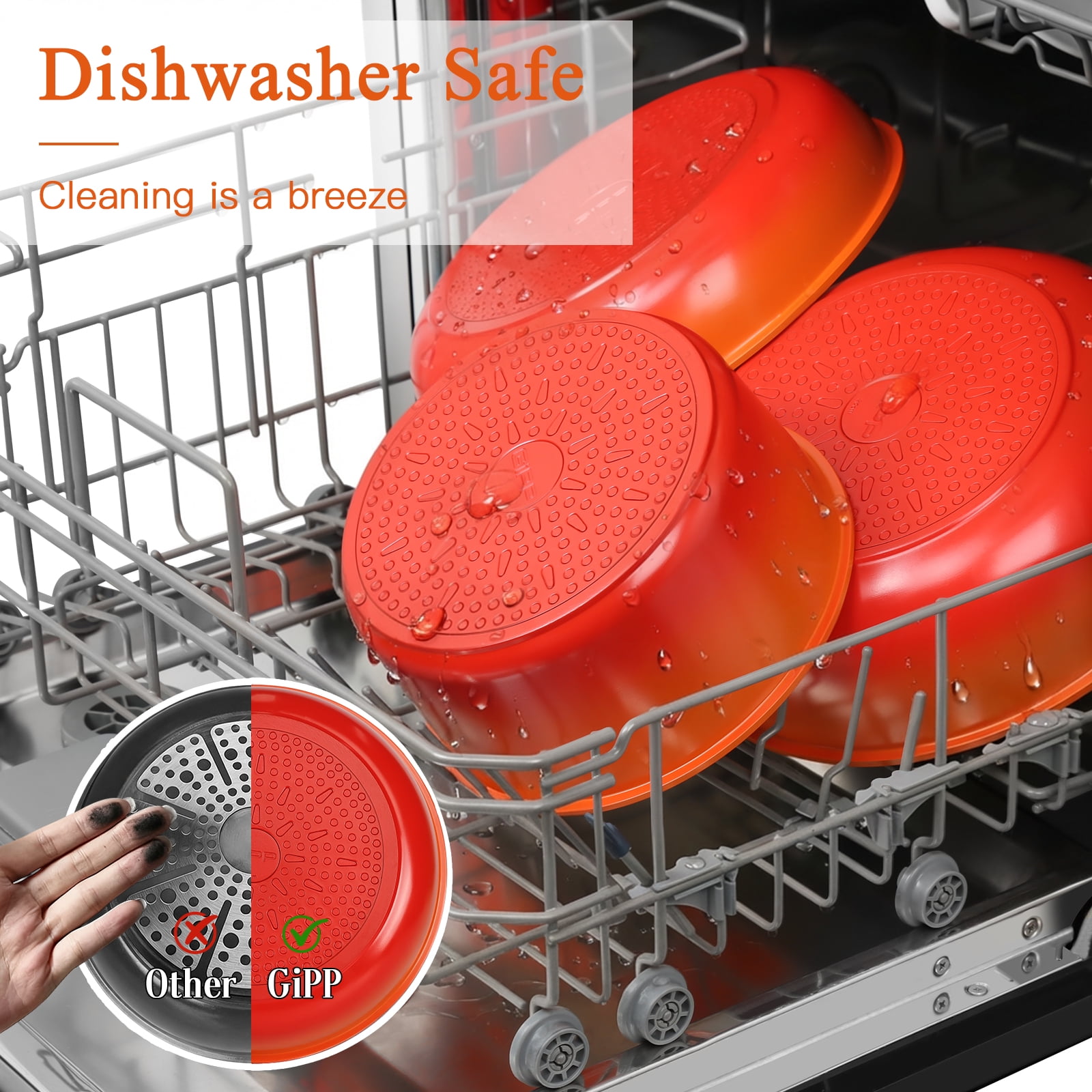 Gipp 11pcs Ceramic Cookware Sets, Pots and Pans Set Non Stick with Removable Handle, Oven & Dishwasher Safe,Induction Cookware, Kitchen Cooking Set for RV Trips and Camping,Orange