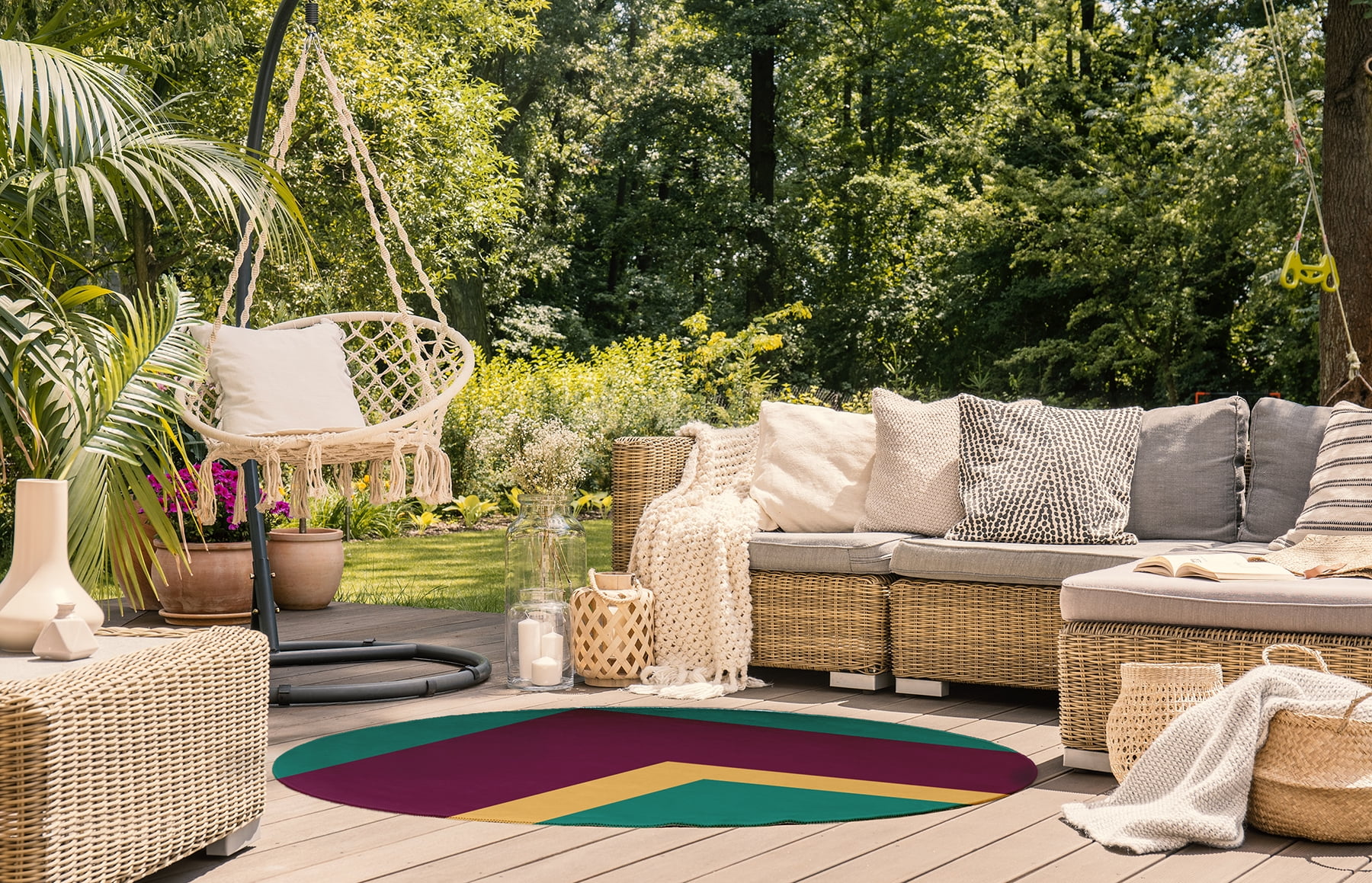 5' Round Simply Daisy Bold Blocks Modern & Contemporary Chenille Area Rug, Kelly Green