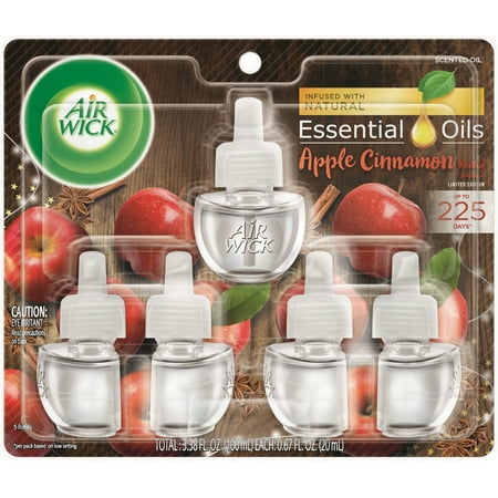 Air Wick plug in Scented Oil 5 Refills, Apple Cinnamon Medley, (5x0.67oz), Air Freshener, Essential Oils, Fall Scent, Fall