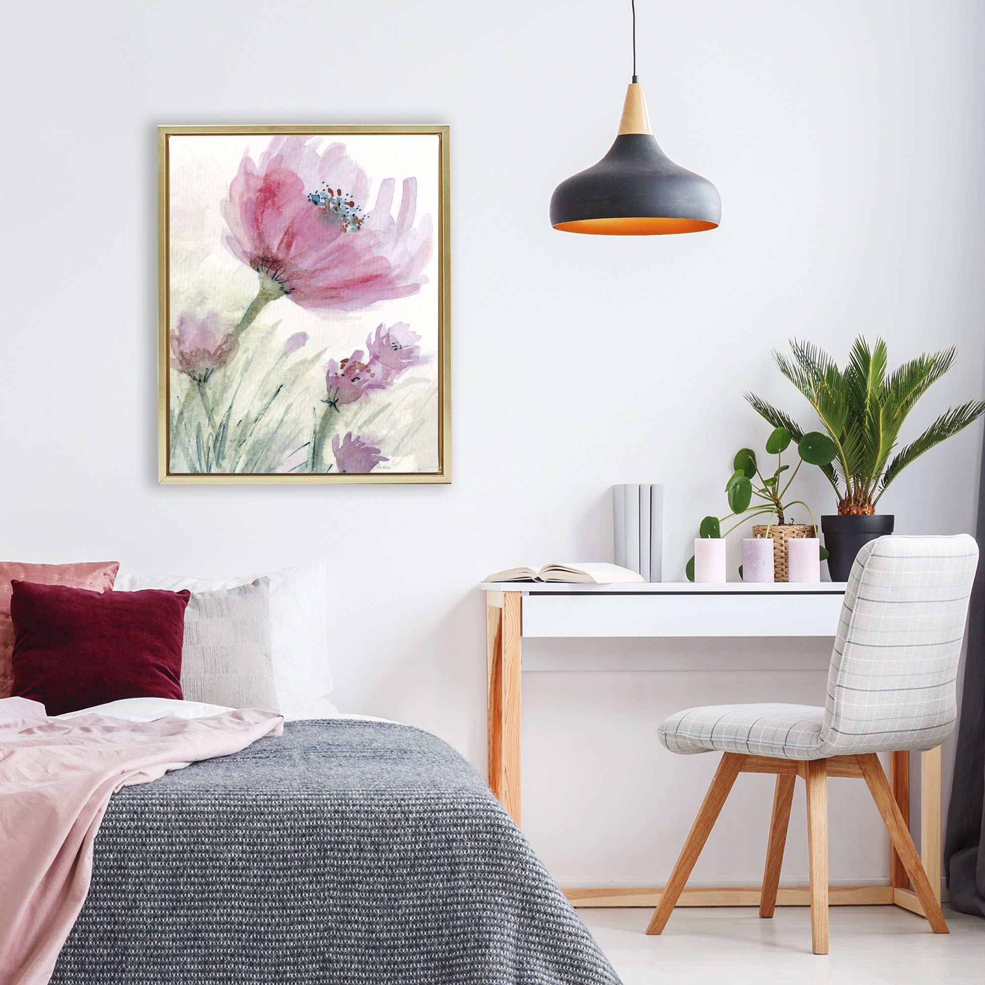 Stupell Industries Pink Flower & Speckled Stamen Gold Framed Floater Canvas Wall Art, design by Patti Bishop