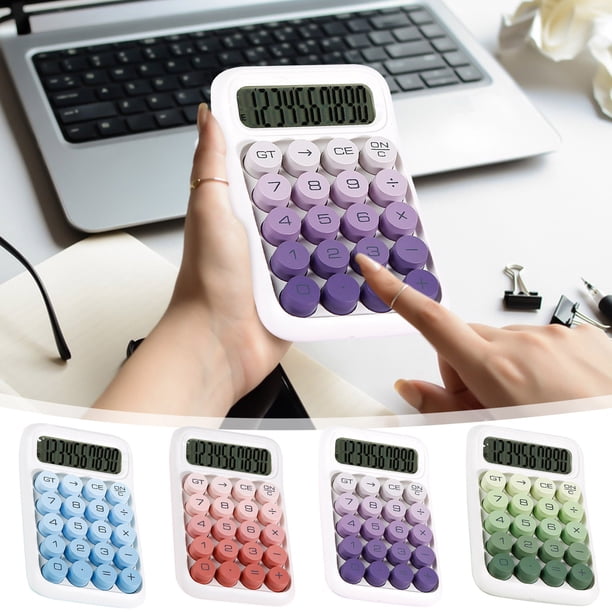 Calculadora de sobremesa de 10 dígitos con pantalla LCD, teclas redondas y teclado antideslizante - Mini calculadora de oficina para casa y trabajo, batería incluida