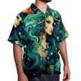 thumbnail image 2 of Mermaid Men's Short Sleeve Poplin Shirts, Casual Printed Button Down Tops for Summer Beach, Unisex with Spread Collar, 2 of 6