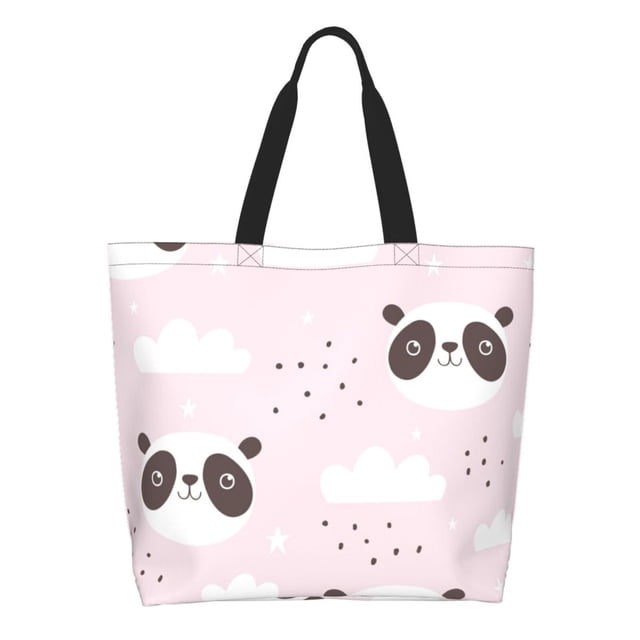Fotbe Cute Panda Bolsa Tote Estética de Lona con Estampado para Mujer - Bolsa Reutilizable de Hombro Casual para Vacaciones, Compras, Trabajo y Gimnasio