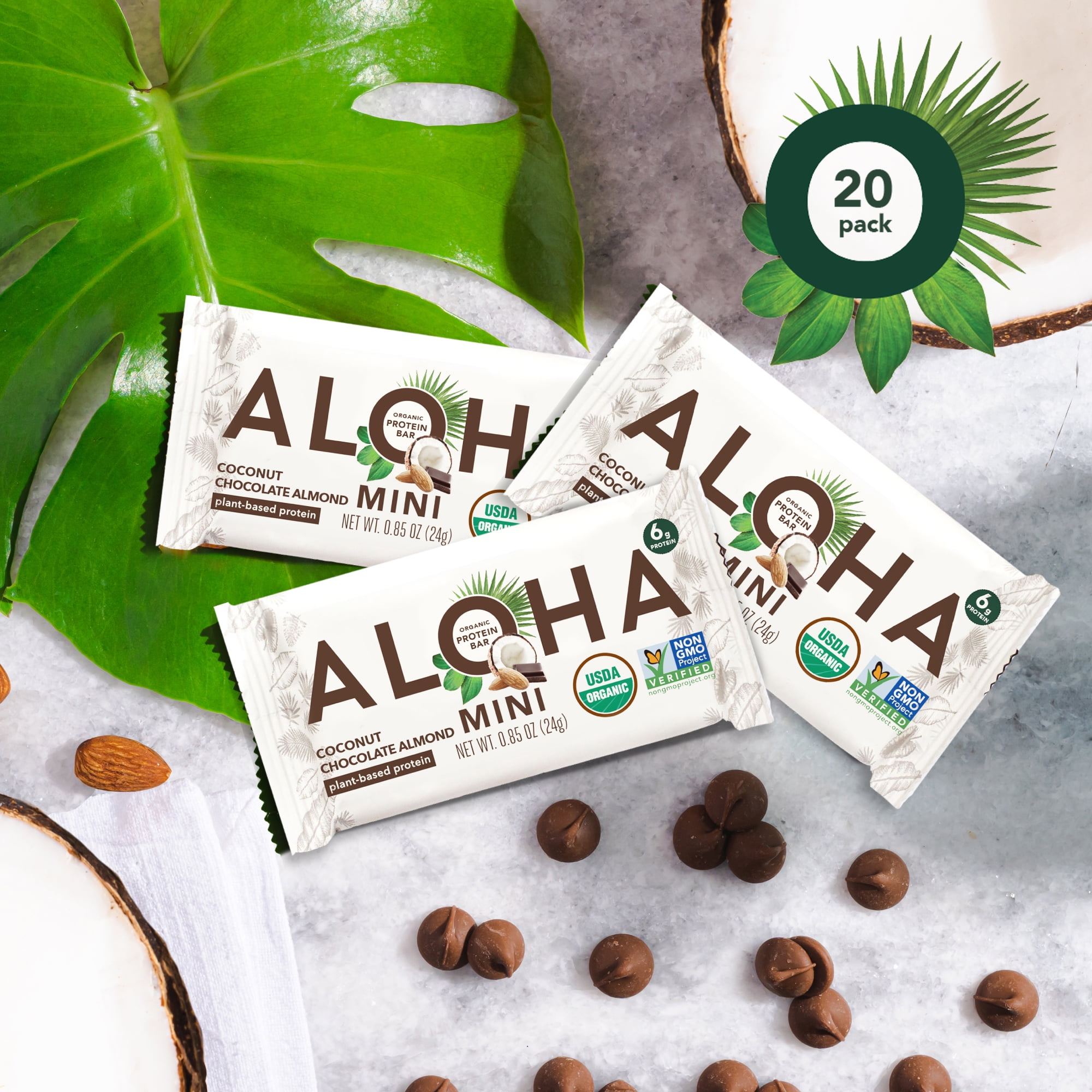 ALOHA, Plant Based Protein Mini Bars, Coconut Chocolate Almond (Pack of 20)