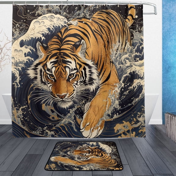 BZSMCE Shower Curtain and Bath Accessory Set,Strength Of The Seas Pattern