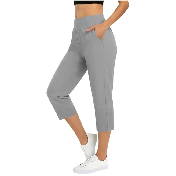 XINPING Pull On Capri Pants for Women 7/8 High Waisted Comfortable Stretch Ankle Business Golf Casual Travel Athletic Work With Pockets S