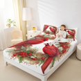 thumbnail image 4 of Homewish Cartoon Red Bird Twin Sheet Sets for Kids, Christmas Wreath Flower Twin Fitted Sheet, Winter Western Festival Flat Sheet, Breathable Home Decor, 3 Pieces, 4 of 7
