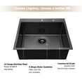 thumbnail image 7 of Logmey 25 x 22 x 10 Inch Gunmetal Black Stainless Steel Top Mount Kitchen Sink, Single Bowl, Noise Reduction, Commercial Grade, Rust & Scratch Resistant, Quick Drainage, Includes Accessories, 7 of 7