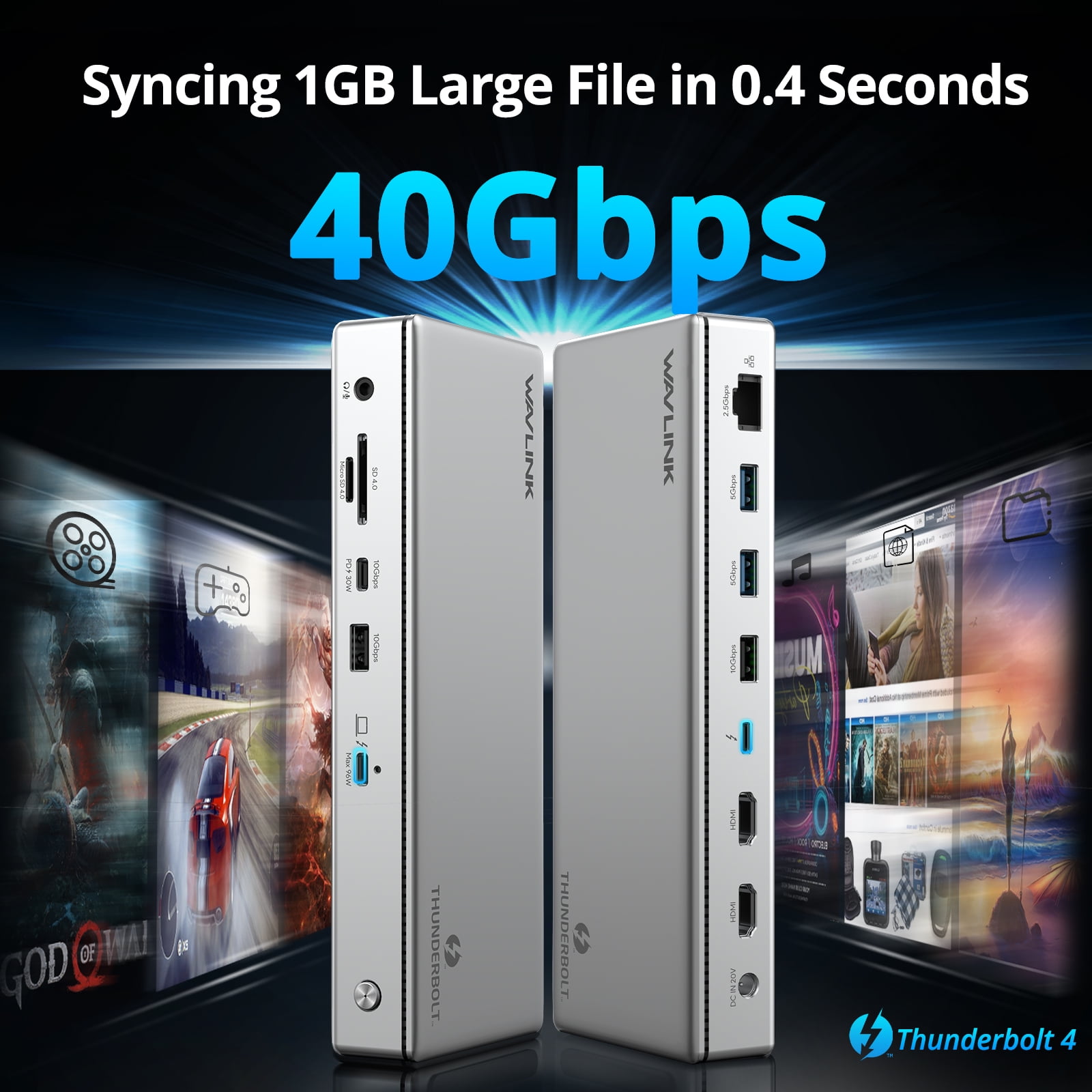 WAVLINK Thunderbolt 4 Docking Station, Single 8K@60Hz/ Triple 4K@60Hz Display, 96W Charging Laptop Dock for TBT 4/3 Mac & TBT 4 Windows Laptop with 40Gbps, 2.5G RJ45