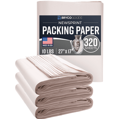 bryco goods packing paper sheets for moving - 10lb - 320 sheets of newsprint paper - must have in your moving supplies - 27" x 17" - made in usa