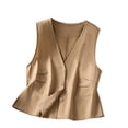 thumbnail image 2 of LEKWK Linen Vest Women V Neck Button Down Casual Vest Tops Vintage Sleeveless Loose Fit Breathable Solid Jacket Summer Fashion Casual Outerwear, 2 of 9