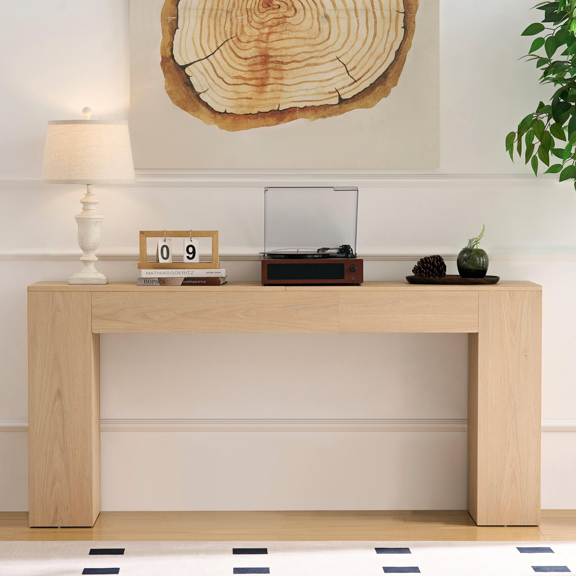 AENKYO 63" Farmhouse Console Table, Extra Long Sofa Table for Entryway and Living Room, Rustic Wood Finish, Light Oak