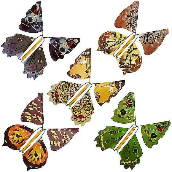 Magic Flying Butterfly Toy Set, 5pcs Bright Wind Up Butterfly Rubber Band Powered Flutter, Random Color