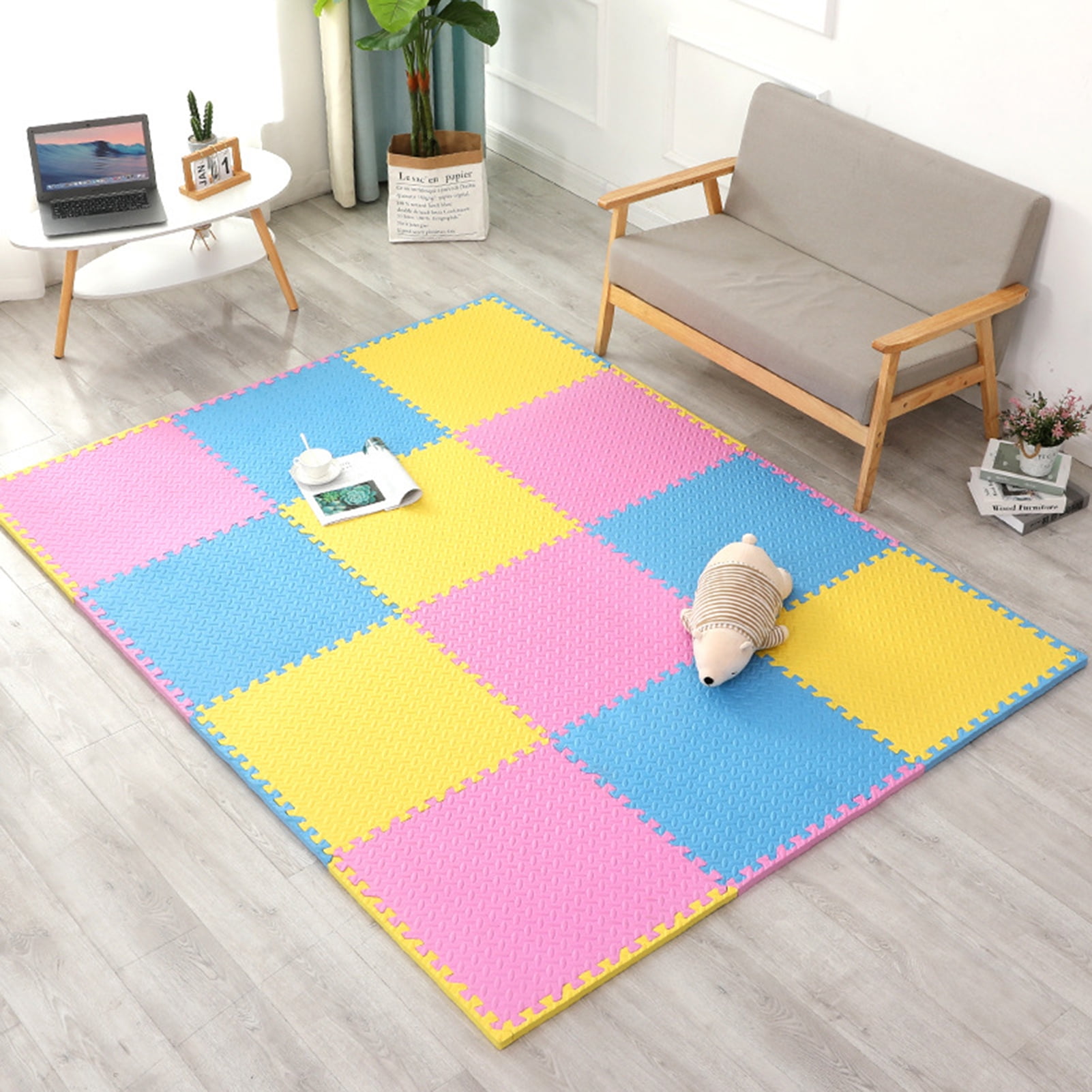 Leaveforme 8Pcs/Set Puzzle Rug Comfortable Easy Installation Decorative  Baby Puzzle Floor Kids Carpet for Home
