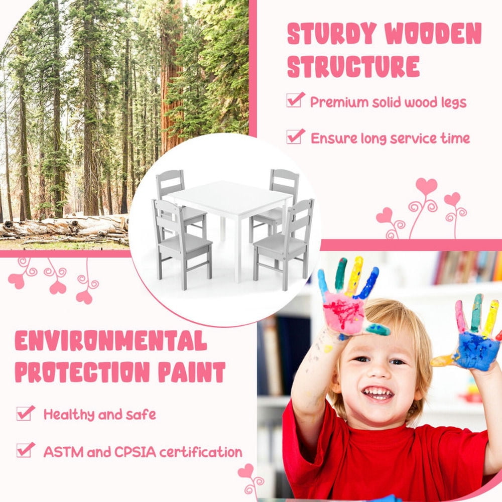 Canddidliike Kids 5 Pieces Table and Chair Set Wooden Children Activity Playroom Furniture Gift-White, Kids Table for Arts & Crafts, Snack Time, Homeschooling, Homework