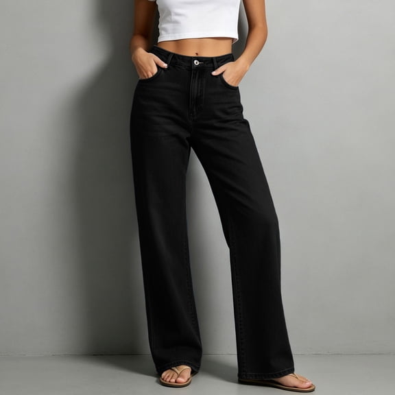 Women's Jeans High Rise Staright Leg Button Zipper Pockets Length Pants Jeans