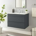 thumbnail image 2 of Wall Mount Sink Vanity Cabinet, Gray White, Wood, Mid Century Hotel Bedroom Bathroom, Modern Contemporary HB33708, 2 of 9