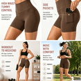 thumbnail image 3 of Afelkas Women's High Waist Yoga Shorts Tummy Control Fitness Athletic Workout Running Shorts with Pockets Brown,S, 3 of 7