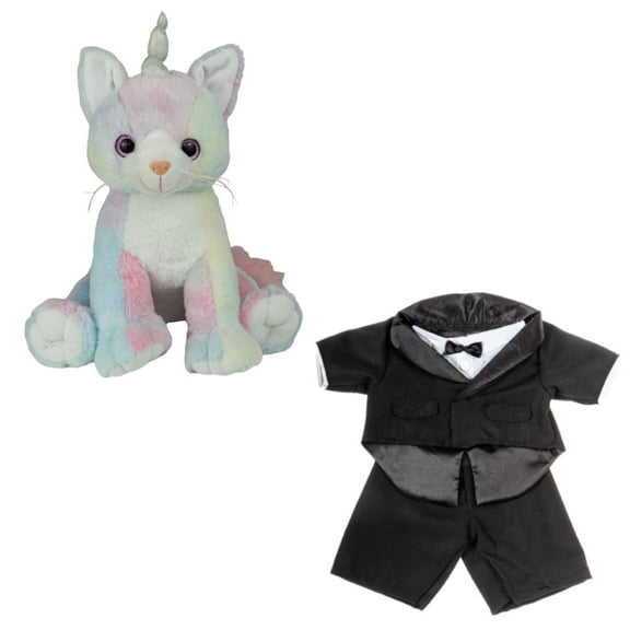 Mystic Cat 16 inch with Tuxedo Outfit Stuffed Animal, Dinner Cloth Plush Toy, Gift for Kids