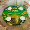 Shangniulu cfpolar Round Tablecloth with Elastic Edged Saint Patricks Day Rainbow Clover Leaf Fitted Table Cover Wipeable Round Table Cloth for Indoor Outdoor Use Fits Tables up to 45-50inch Diameter