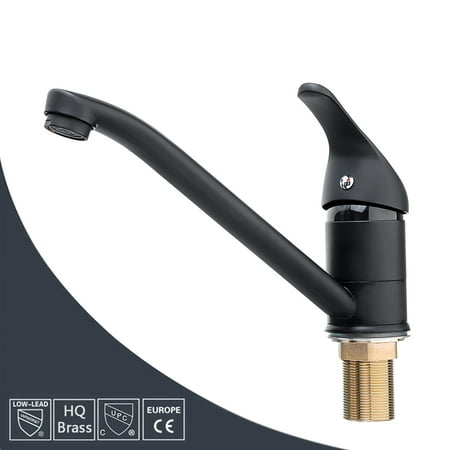 Deck Mount Basin Set - AUGIENB Brass Kitchen Faucets Spout Basin Mixer Tap Sink Hot/Cold Mixer Single Hole Deck Mount Mixer Tap Black + Chrome Surface
