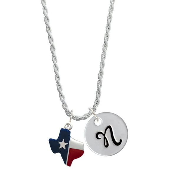 Delight Jewelry Silvertone Red and Blue Texas Silvertone Script Initial Disc - N - Charm Necklace, 20"+3"