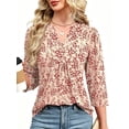 thumbnail image 4 of VDJ Womens Tops Dressy Casual Henley V-Neck Summer Tops Front Pleated Cute Red Floral Shirts Business Work Blouses Outfits Size M, 4 of 7