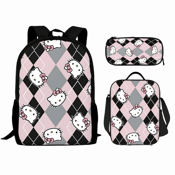 Hello Kitty Backpack Set, Backpack with Lunch Box and Pencil Case 3pcs Set