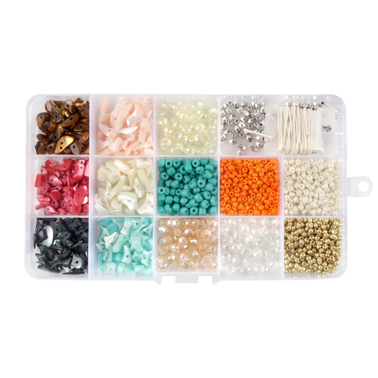 Assorted Bead Kits - DIY Bracelet and Necklace Craft Set - Glass Beads,  Alloy Beads, and Shell Chips with 3.5m of Wax & Elastic Thread - Assortment