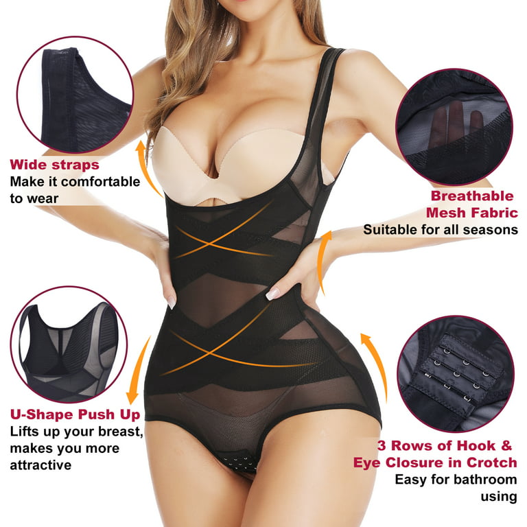 Tummy Control Adjustable Wide Shoulder Strap Lace Shapewear Waist Body  Shaper High Waisted Butt Lifterbodysuits size M Color Black