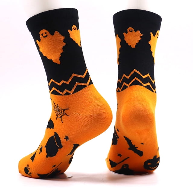Xiao Hua Calcetines de vestir casuales de algodón, largos y novedosos, para Halloween, paquete de 3, diseño de fantasmas