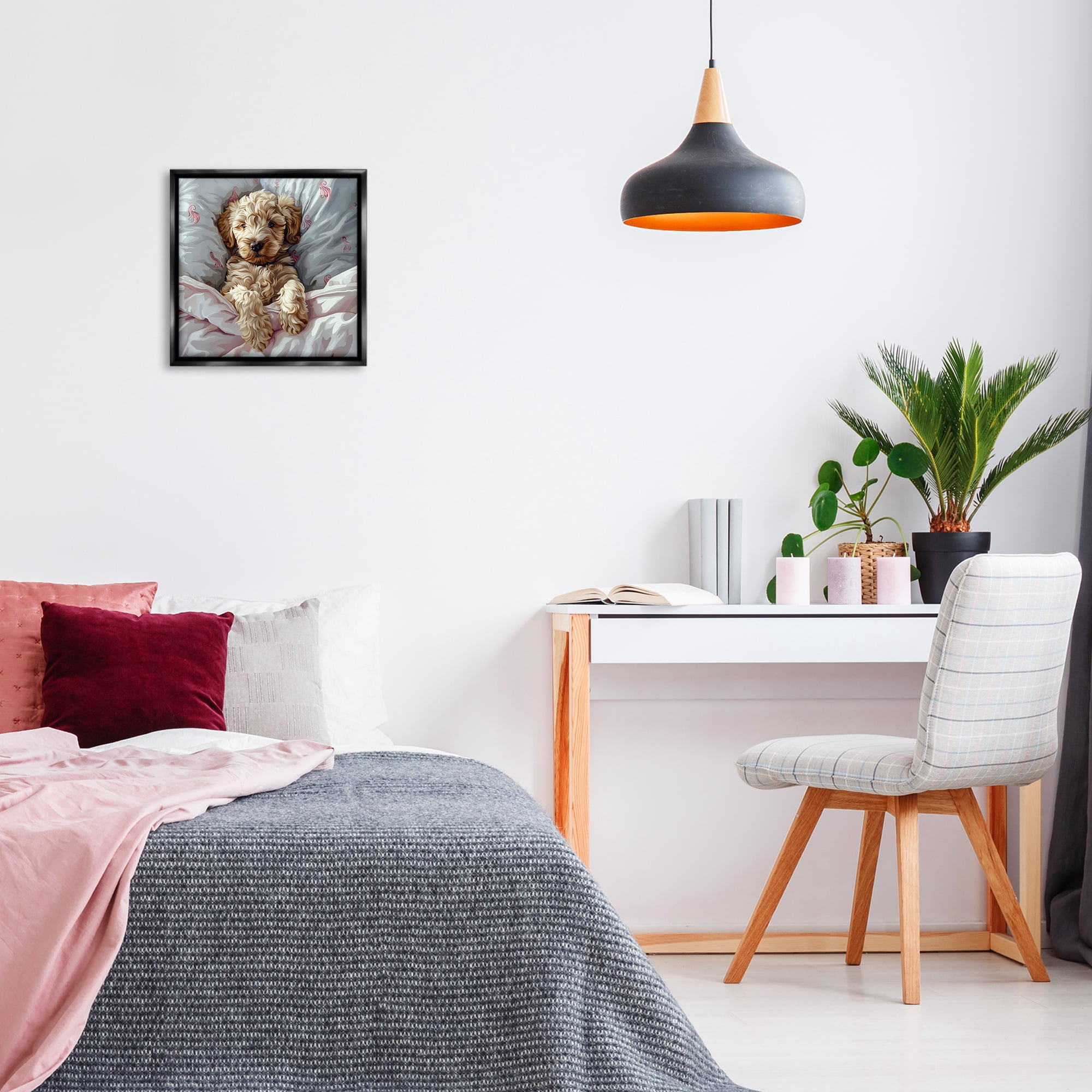 Stupell Industries Nap Time Cuddling Labradoodle Animals Painting Black Floater Framed Canvas Art Print Wall Art, 18 x 18